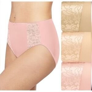 Bali NEW Double Support 3 Pack Brief Panties High Waist Lace Trim Comfort Size L